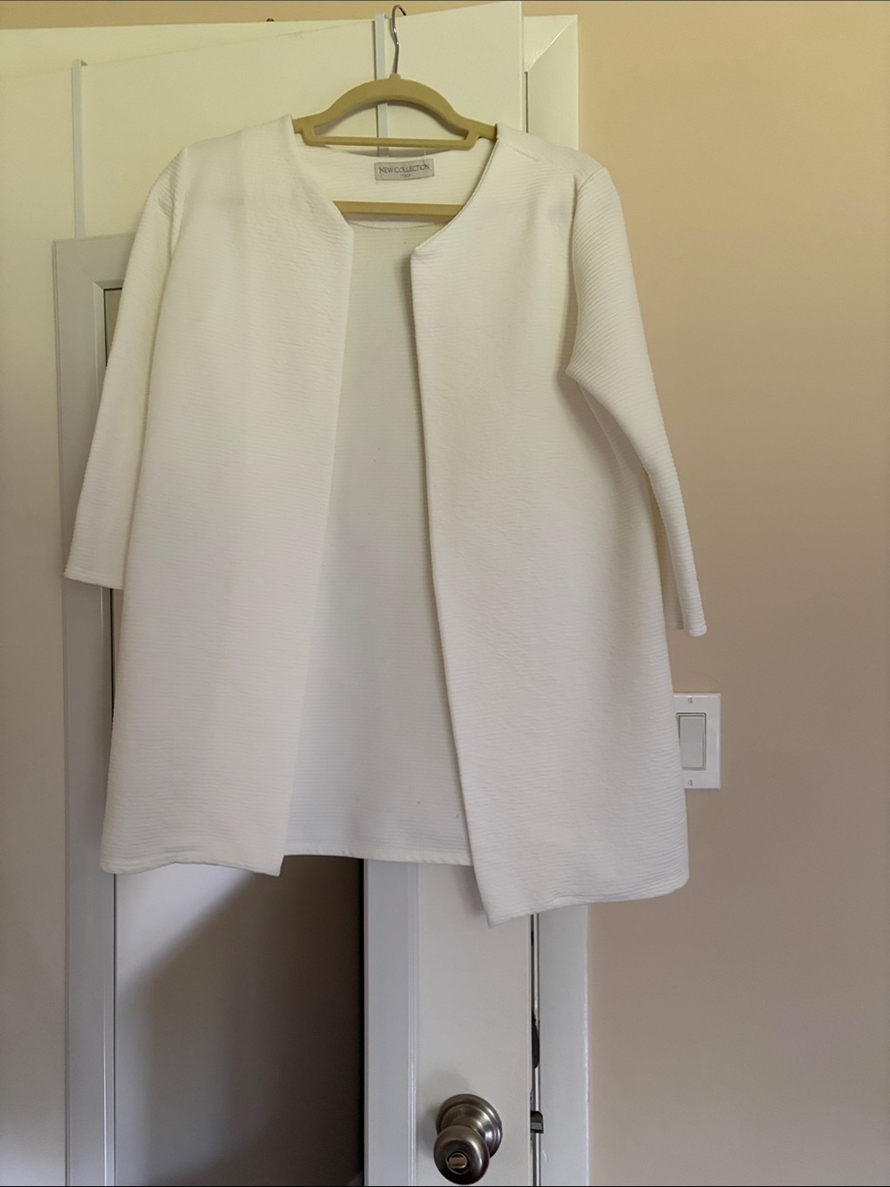 New Collection Italy White Textured Open-Front dress coat